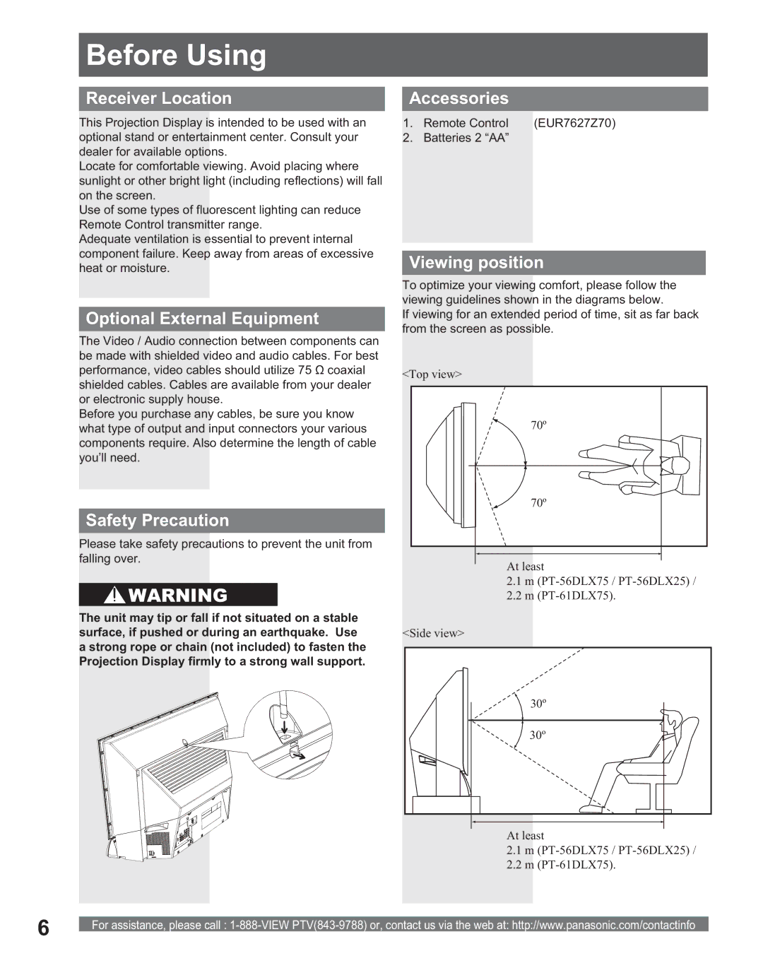 Panasonic PT 56DLX75, PT 56DLX25 manual Before Using 