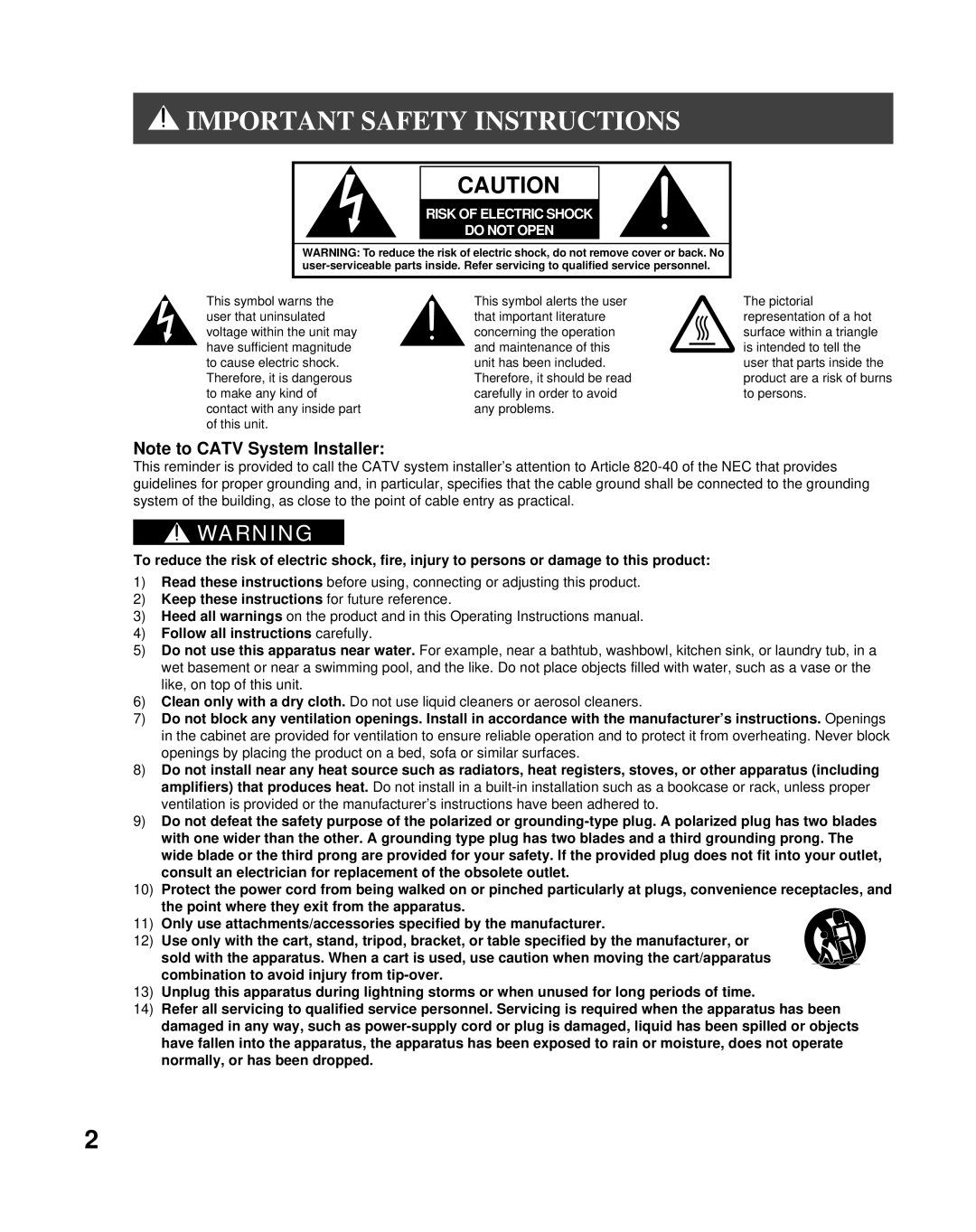 Panasonic PT-56LCX70 manual Keep these instructions for future reference, Follow all instructions carefully 