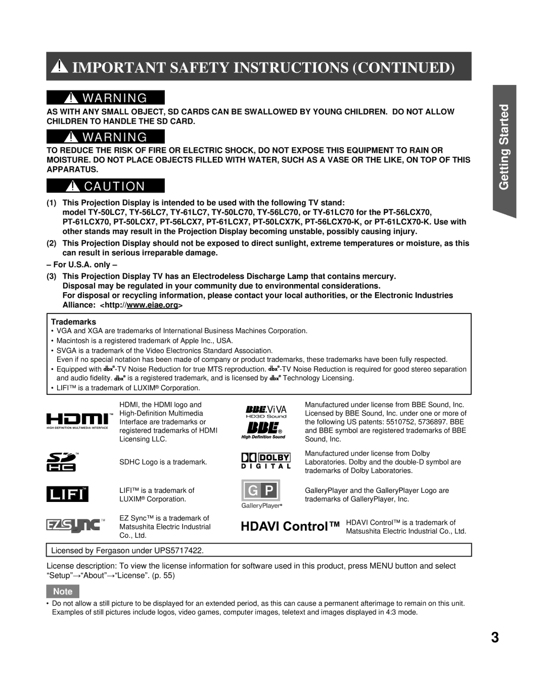 Panasonic PT-56LCX70 manual Getting Started, ViVA 