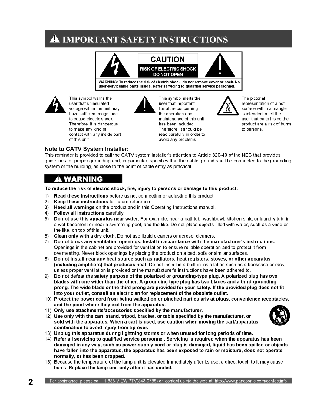 Panasonic PT 61DLX75 manual Keep these instructions for future reference, Follow all instructions carefully 