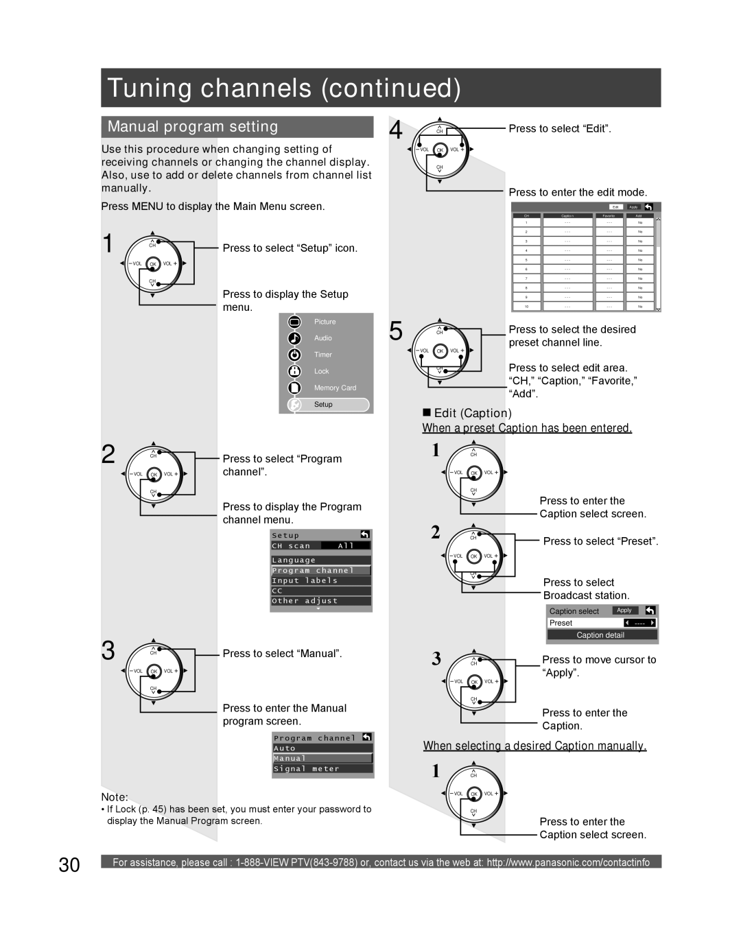 Panasonic PT 61DLX75 manual Manual program setting, Edit Caption When a preset Caption has been entered 