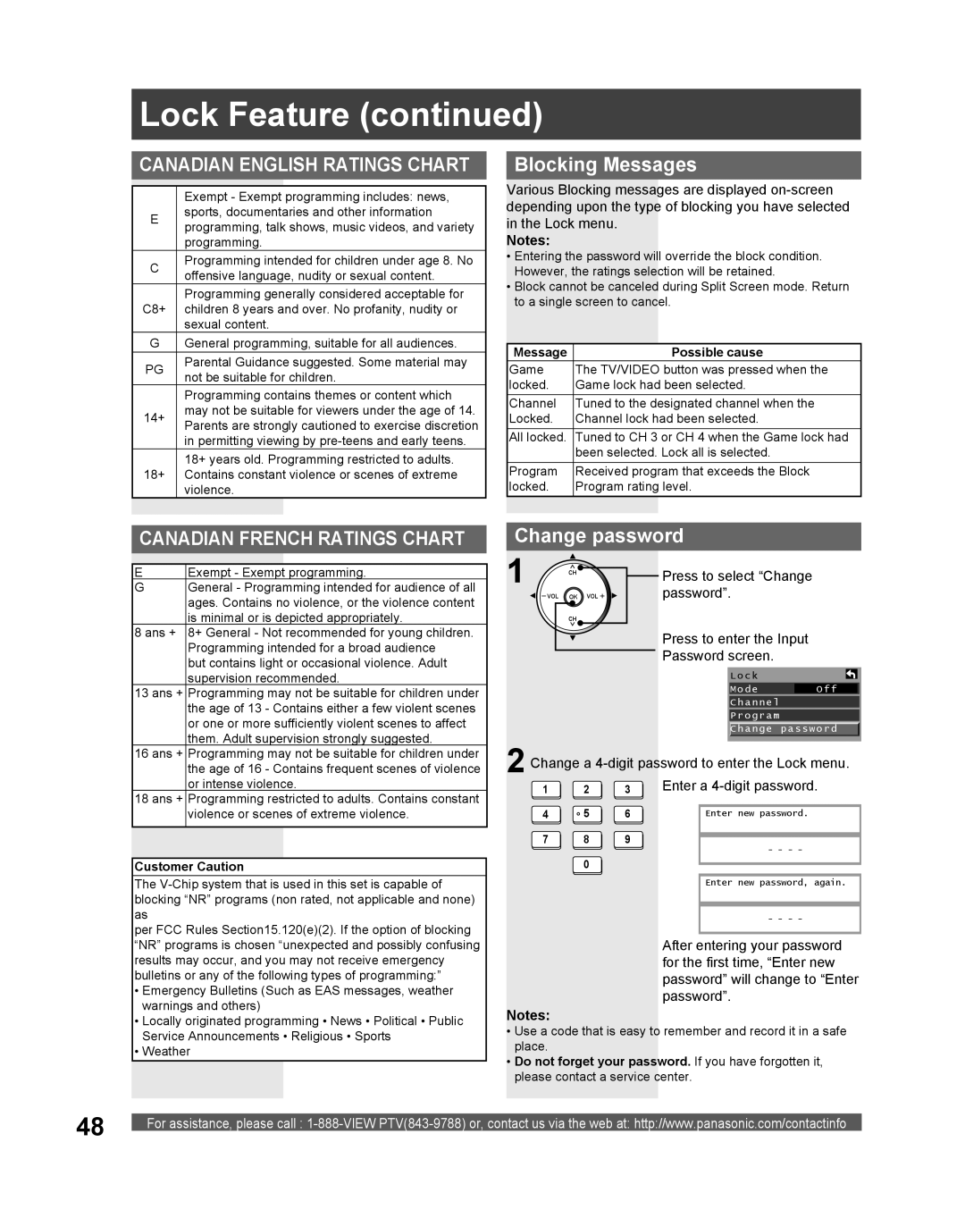 Panasonic PT 61DLX75 manual Blocking Messages, Change password 