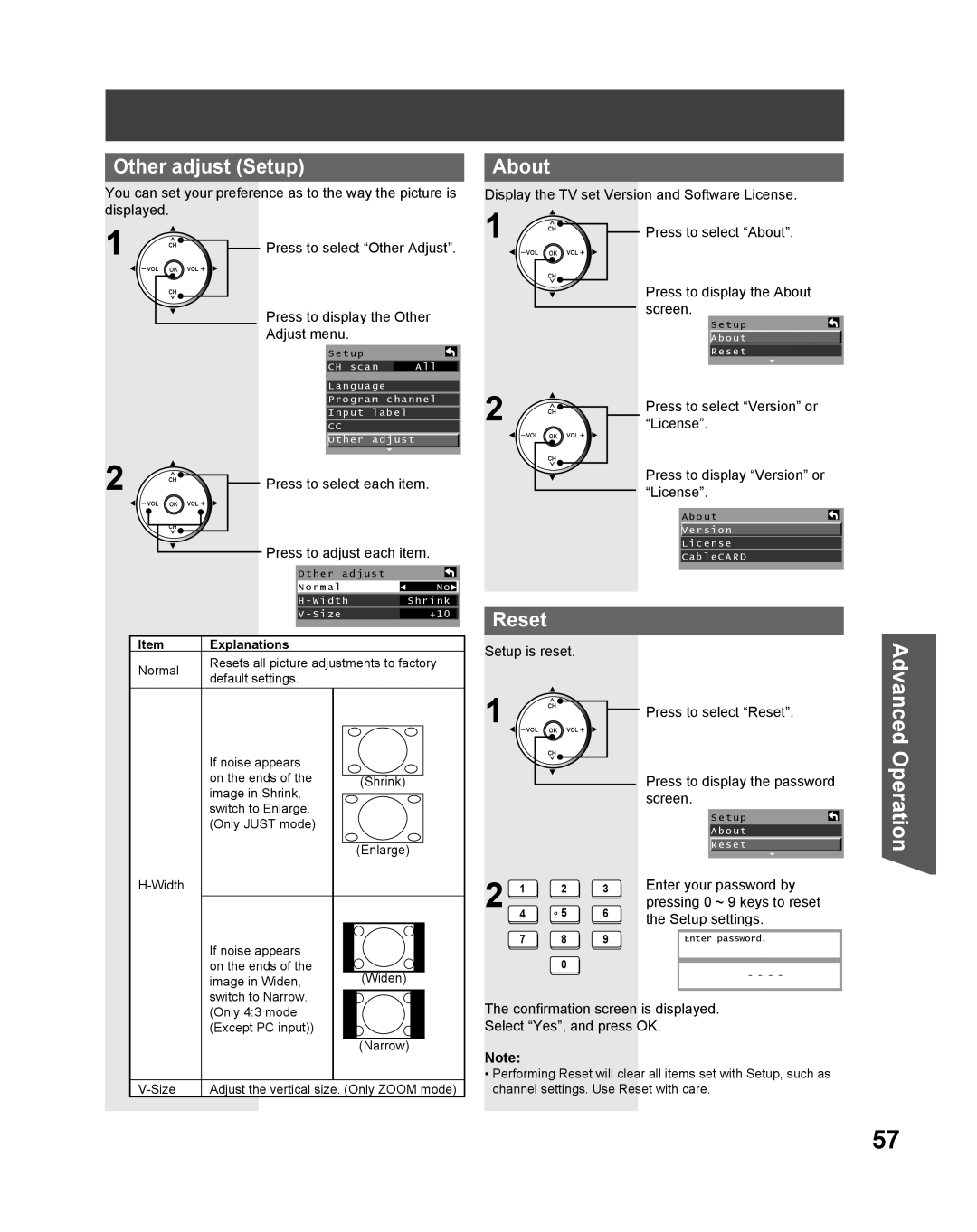 Panasonic PT 61DLX75 manual Other adjust Setup, About, Reset 