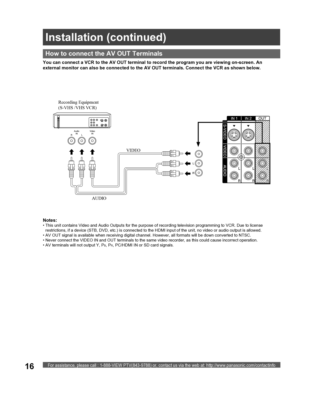 Panasonic PT 52LCX66, PT-61LCX16, PT-52LCX16, PT-56LCX16, PT 56LCX66, PT 61LCX66 manual How to connect the AV OUT Terminals 