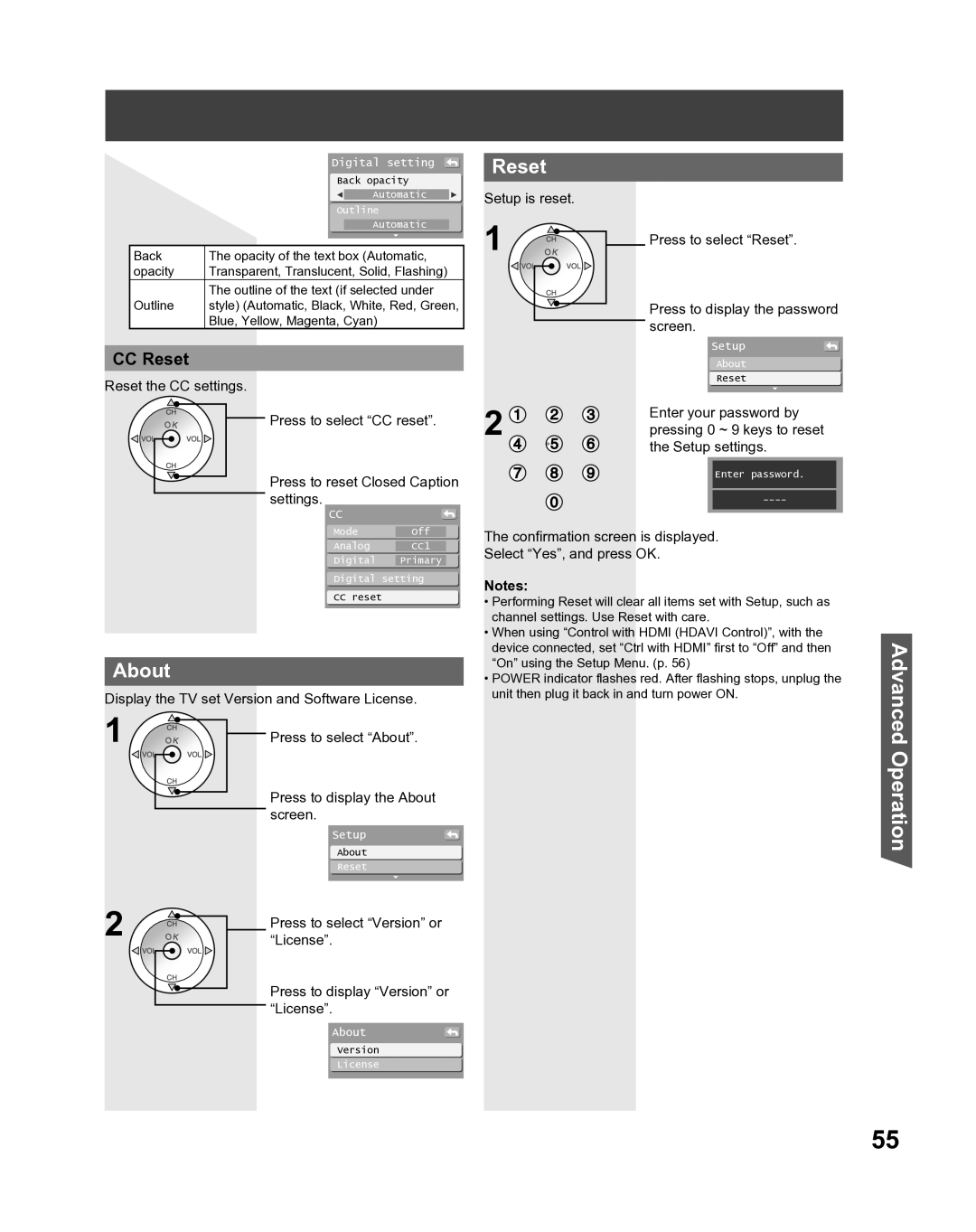 Panasonic PT-52LCX16, PT-61LCX16, PT-56LCX16, PT 56LCX66, PT 52LCX66, PT 61LCX66 manual About, CC Reset 