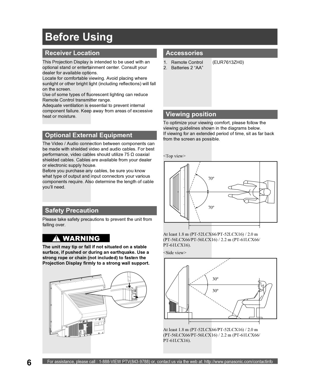 Panasonic PT-61LCX16, PT-52LCX16, PT-56LCX16, PT 56LCX66, PT 52LCX66, PT 61LCX66 manual Before Using 