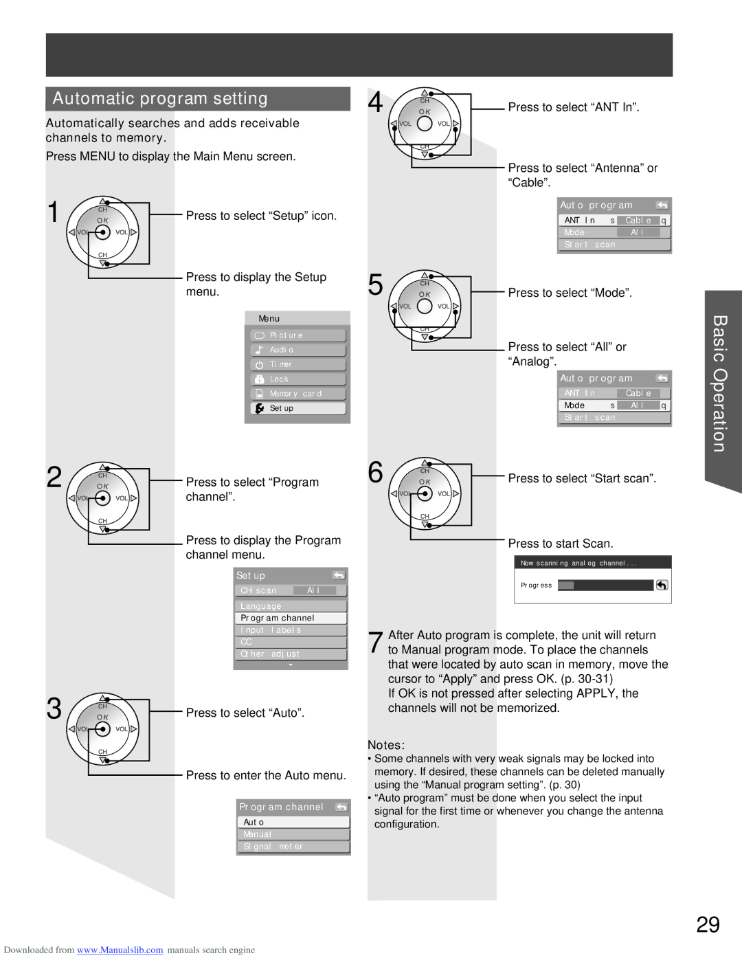 Panasonic PT-56LCX16, PT-61LCX66, PT-61LCX16, PT-56LCX66, PT-52LCX16 manual Automatic program setting 