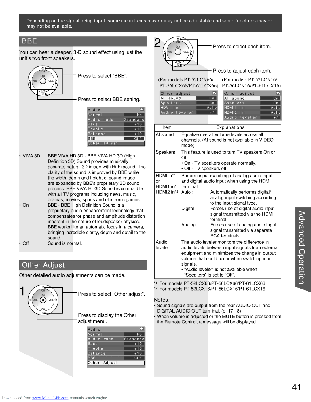 Panasonic PT-61LCX16, PT-61LCX66, PT-56LCX66, PT-52LCX16, PT-56LCX16 manual Bbe 