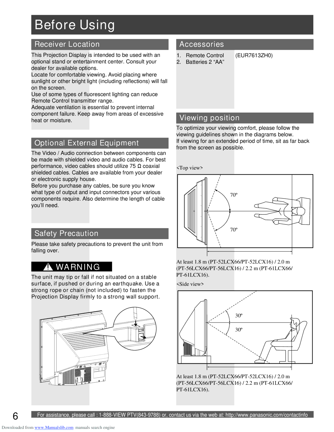 Panasonic PT-61LCX16, PT-61LCX66, PT-56LCX66, PT-52LCX16, PT-56LCX16 manual Before Using 