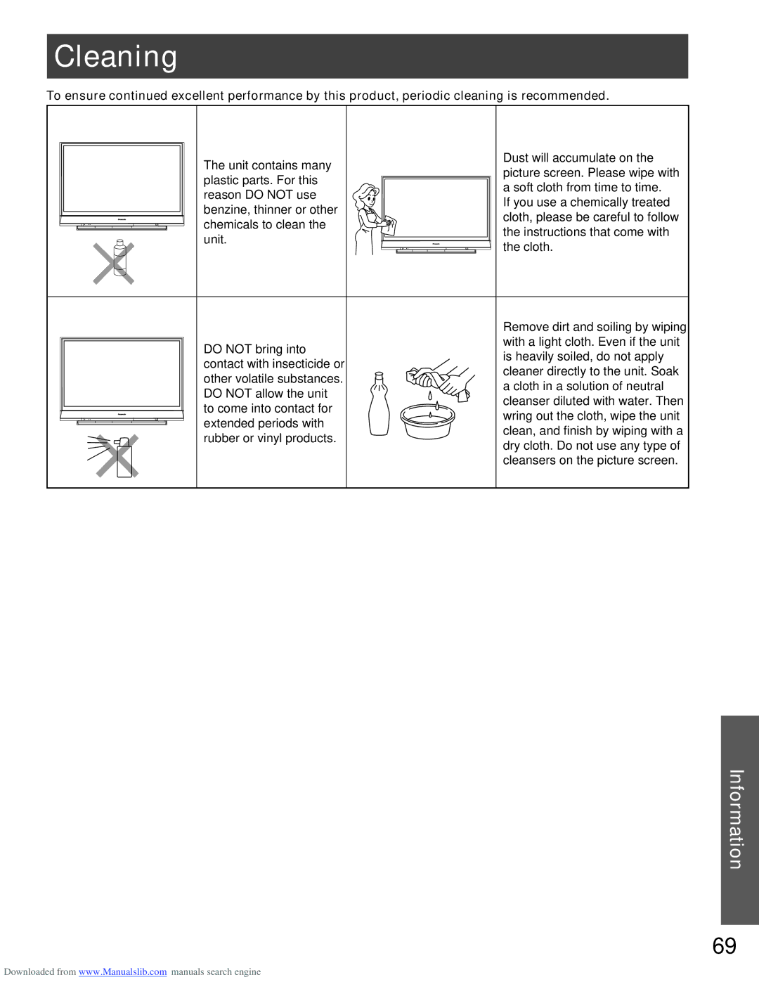 Panasonic PT-56LCX16, PT-61LCX66, PT-61LCX16, PT-56LCX66, PT-52LCX16 manual Cleaning 
