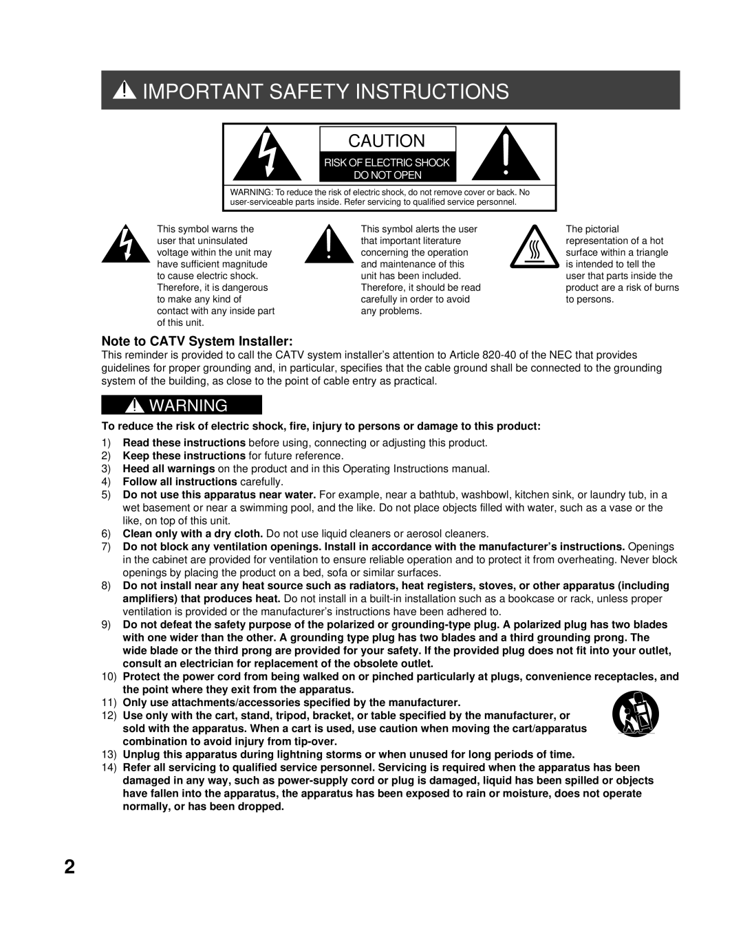 Panasonic PT-56LCX70-K, PT-61LCX7 manual Keep these instructions for future reference, Follow all instructions carefully 