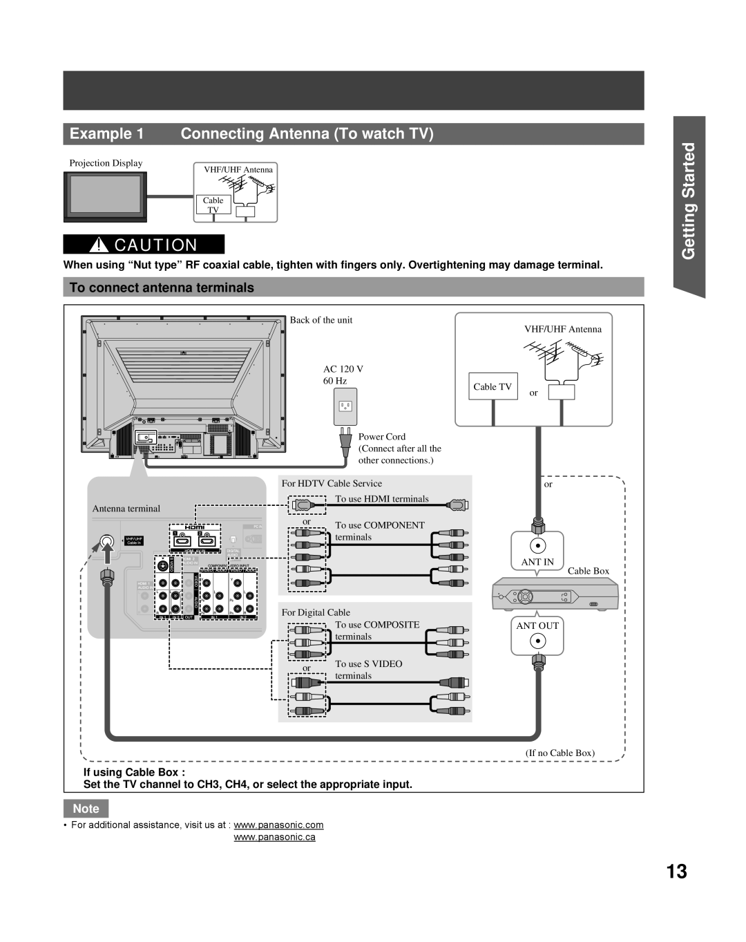 Panasonic PT-56LCZ70-K, PT-61LCZ70-K, PT-50LCZ7 Example 1 Connecting Antenna To watch TV, To connect antenna terminals 