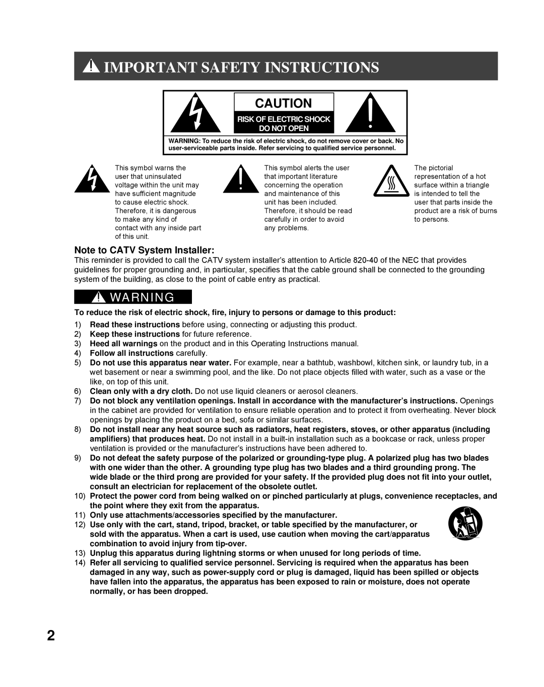 Panasonic PT-61LCZ7, PT-56LCZ70 manual Keep these instructions for future reference, Follow all instructions carefully 