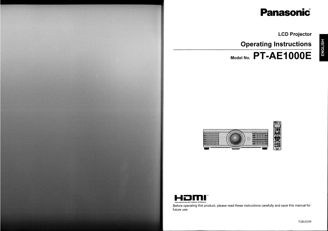 Panasonic PT-AE1000 manual 