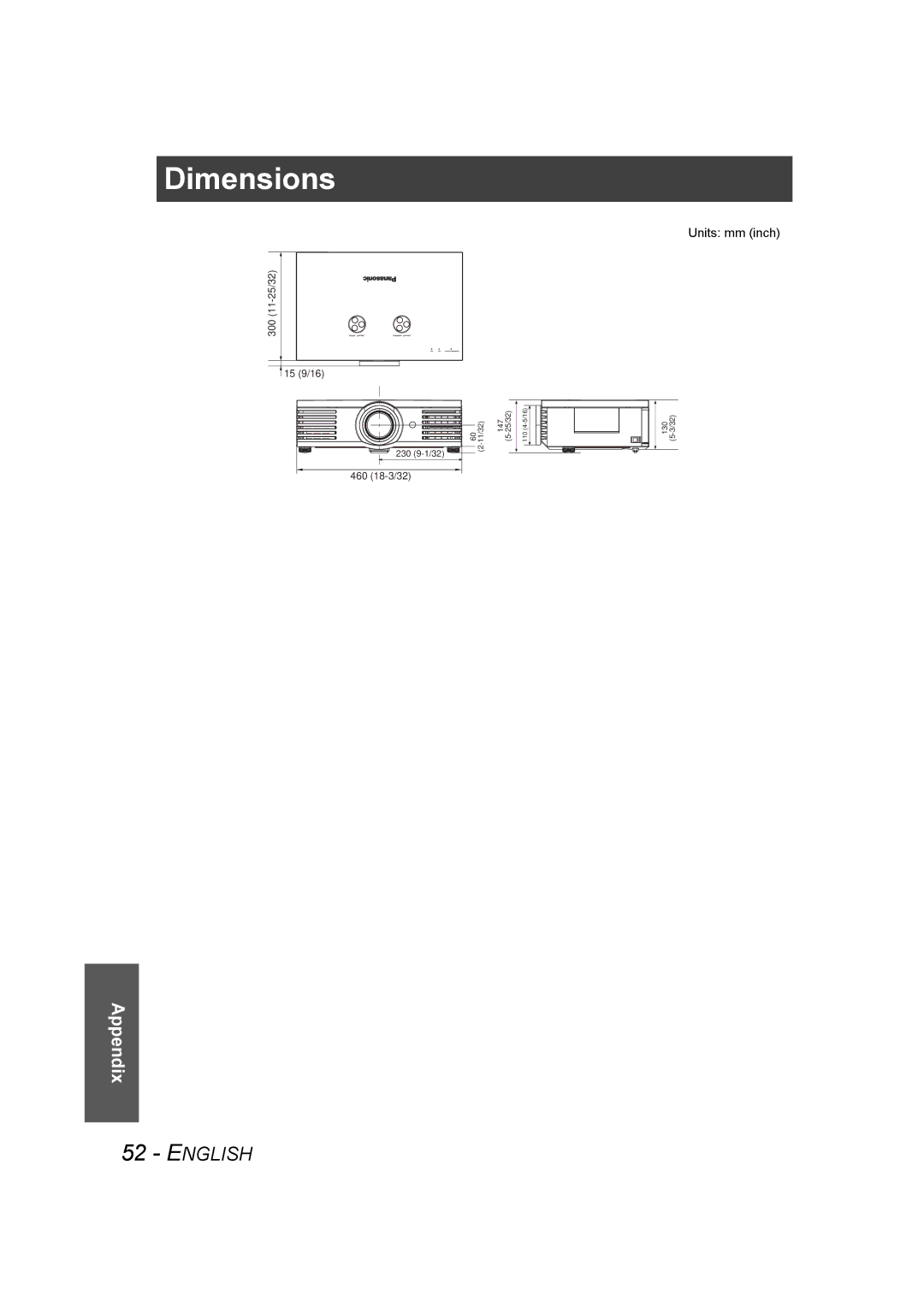 Panasonic PT-AE1000U manual Dimensions 