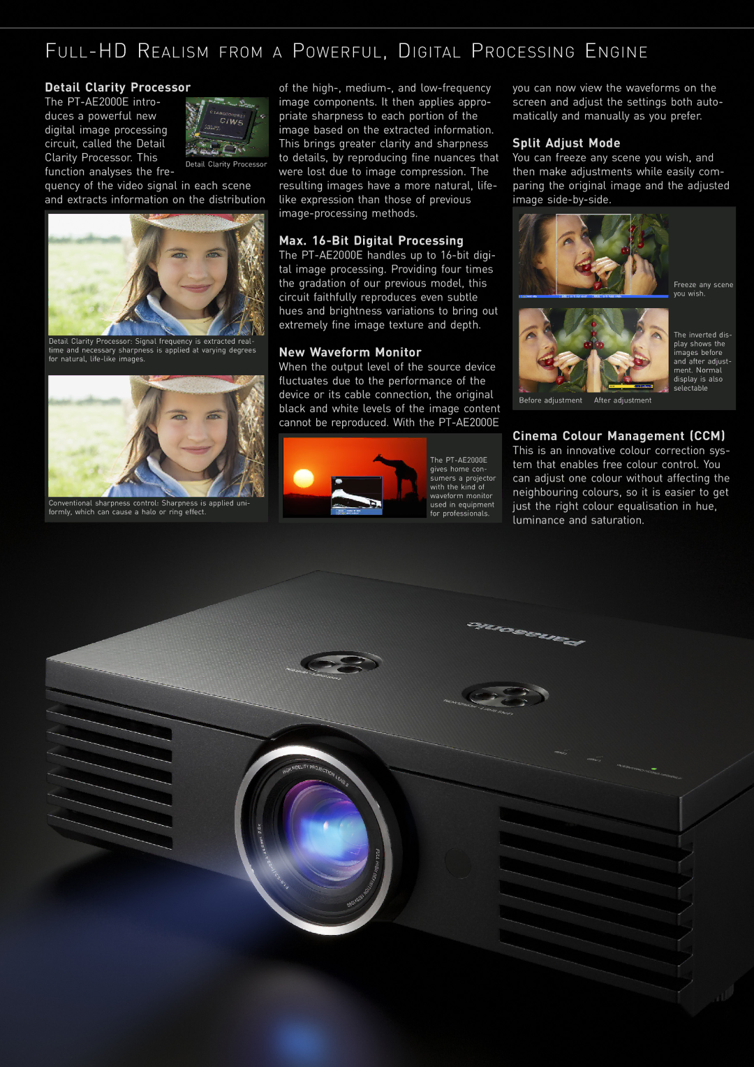 Panasonic PT-AE2000E manual FULL-HD Realism from a POWERFUL, Digital Processing Engine 