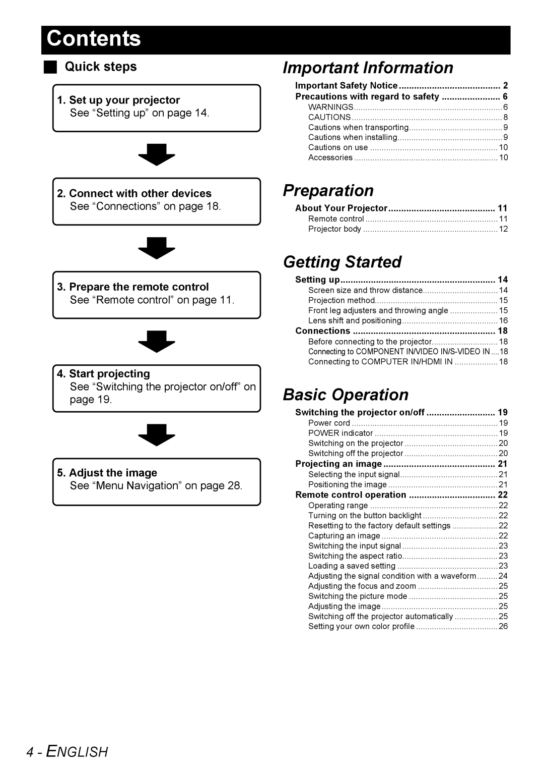 Panasonic PT-AE2000U manual Contents 