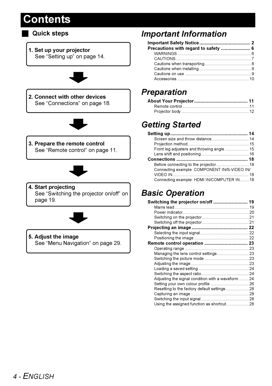 Panasonic PT-AE3000E manual Contents 