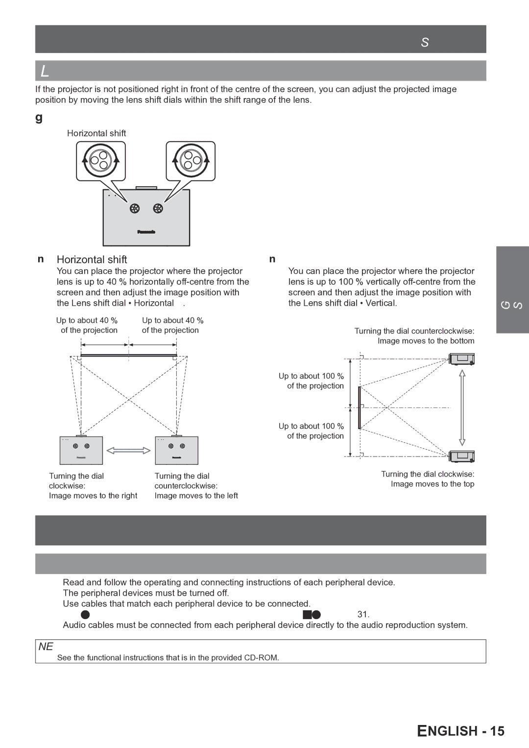 Panasonic PT-AE4000E operating instructions Connections, Lens shift and positioning, Before connecting to the projector 