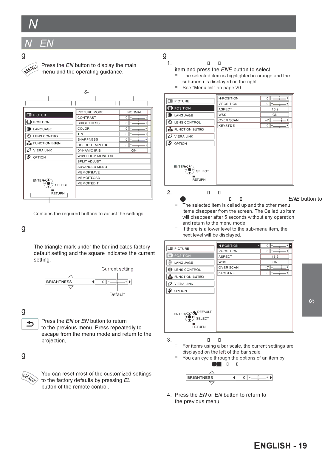 Panasonic PT-AE4000U operating instructions Menu Navigation, Navigating through the Menu 