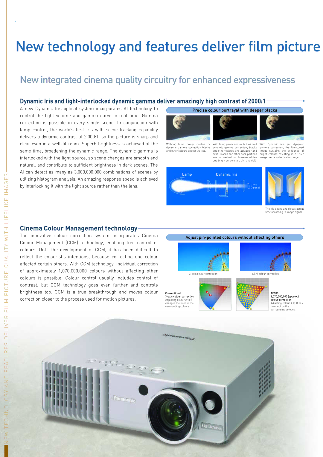 Panasonic PT-AE700E manual New technology and features deliver film picture, Cinema Colour Management technology, Images 