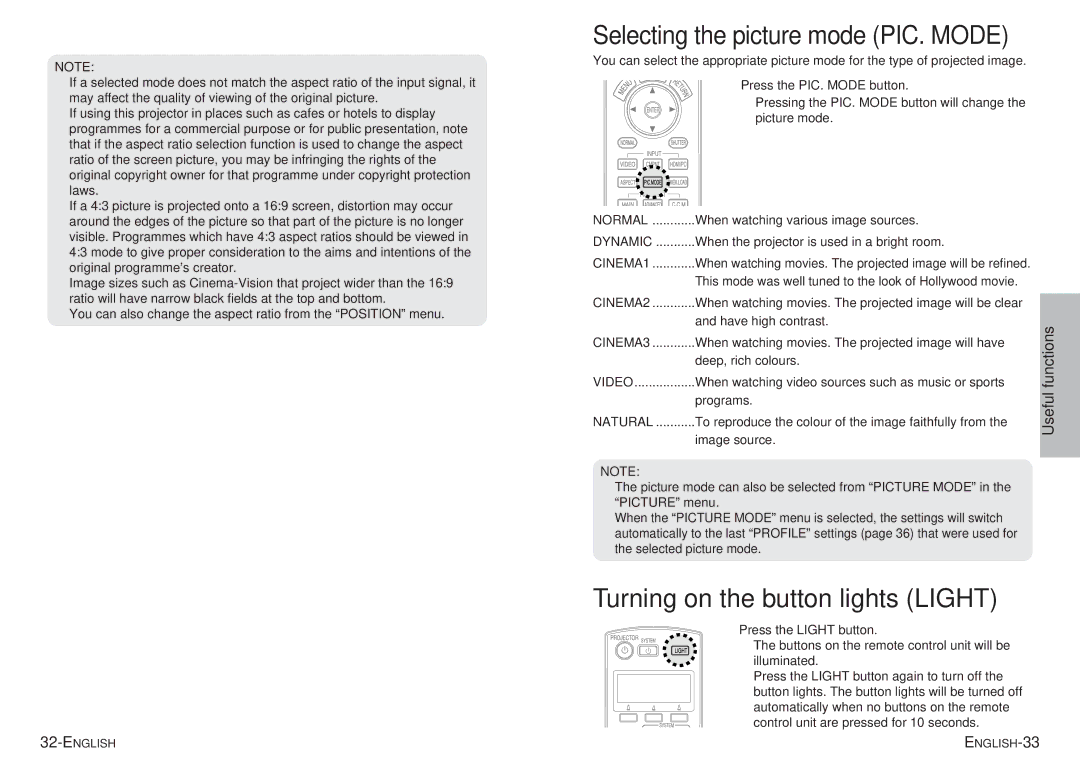 Panasonic pt-ae900e manual Press the PIC. Mode button, Natural, Press the Light button 