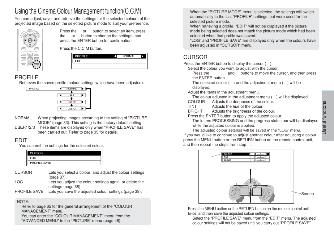 Panasonic pt-ae900e manual Profile, Edit, Cursor 