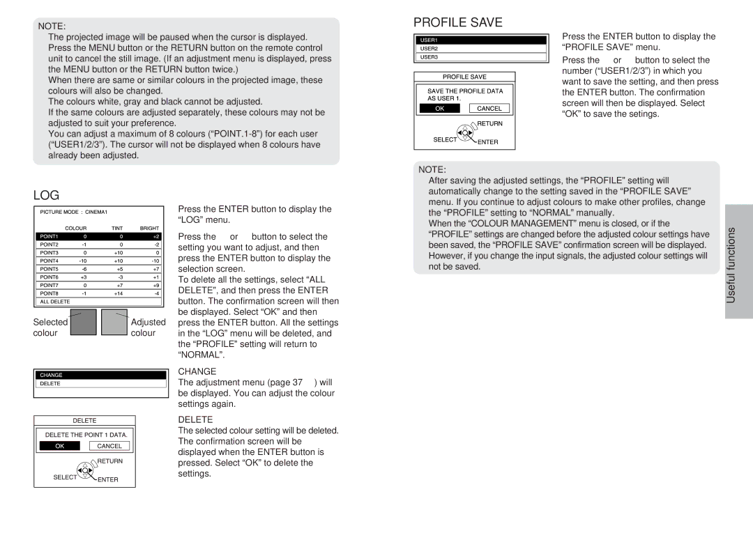 Panasonic pt-ae900e manual Profile Save, Log 