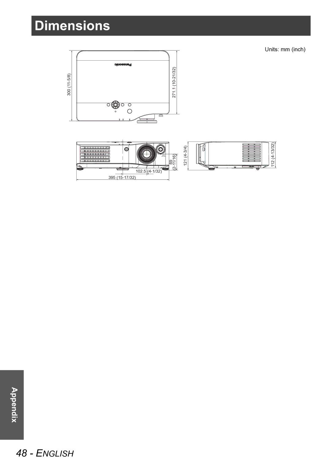 Panasonic PT-AX100E manual Dimensions 