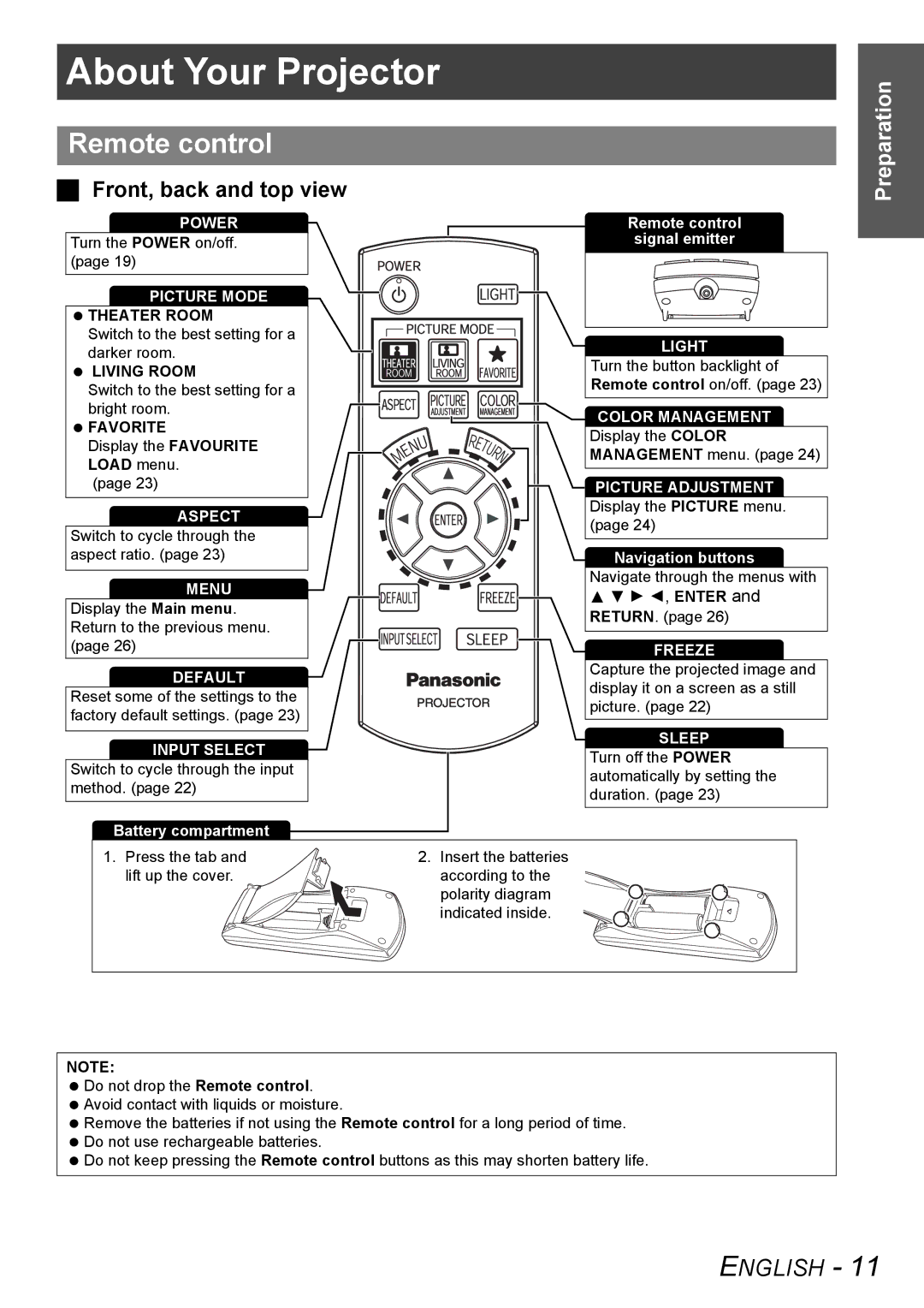 Panasonic PT-AX100U manual About Your Projector, Remote control, Front, back and top view 