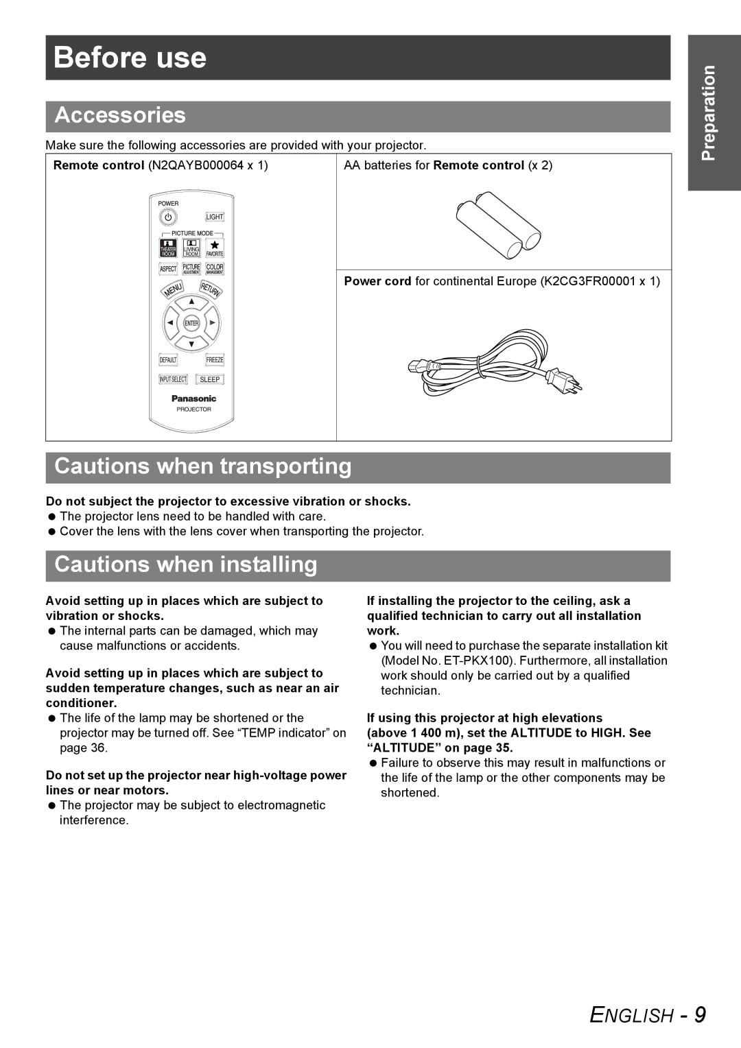 Panasonic PT-AX100U manual Before use, Accessories 