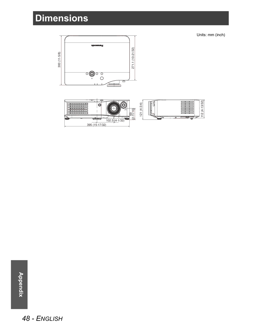 Panasonic PT-AX100U manual Dimensions 