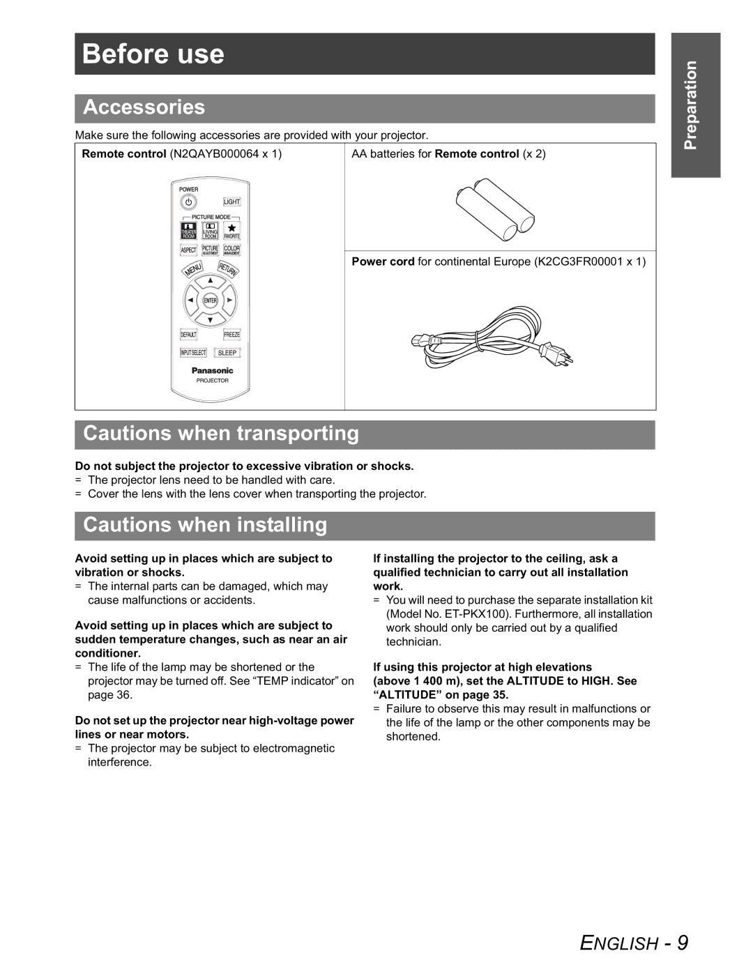 Panasonic PT-AX100U manual Before use, Accessories 