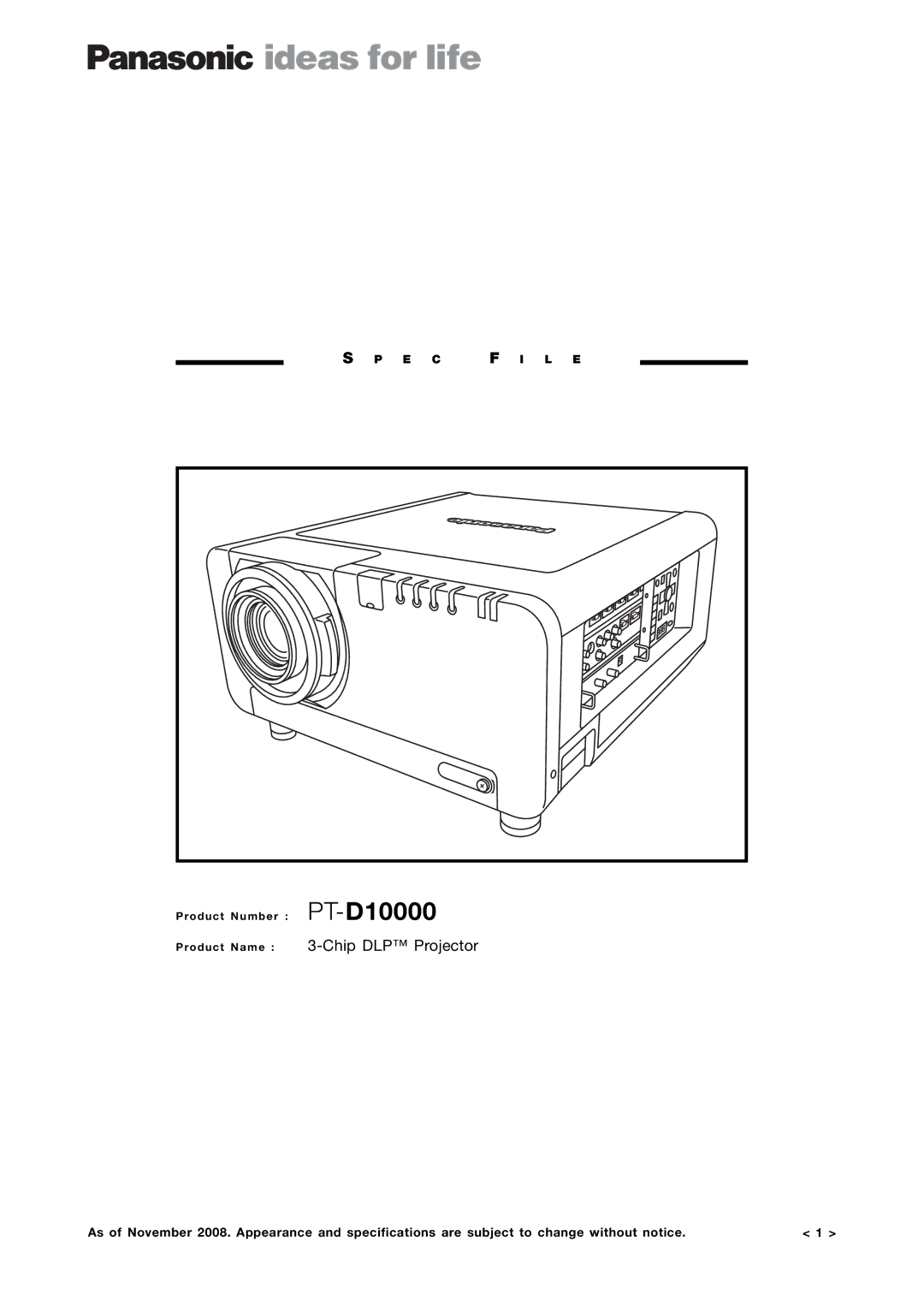 Panasonic PT-D10000 specifications 