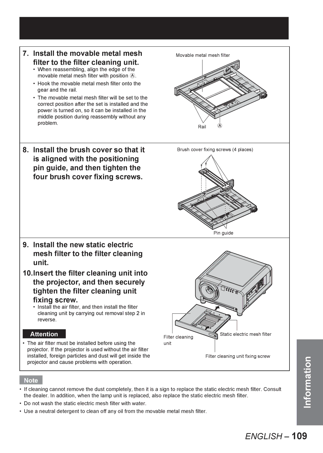 Panasonic PT-DW10000E, PT-D10000E manual Install the brush cover so that it 