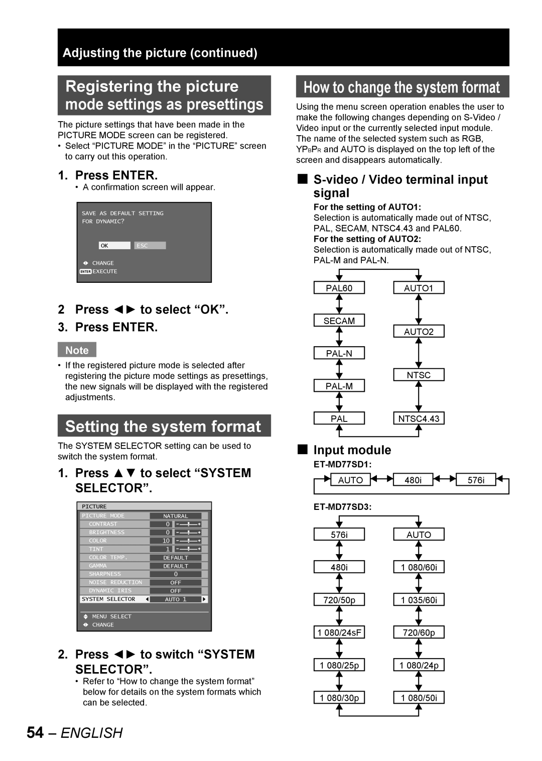 Panasonic PT-D10000E, PT-DW10000E manual Setting the system format, Selector 