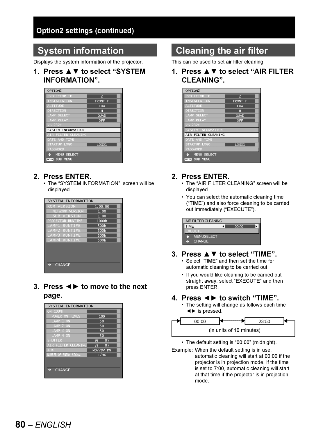 Panasonic PT-D10000E, PT-DW10000E manual System information Cleaning the air filter, Information 