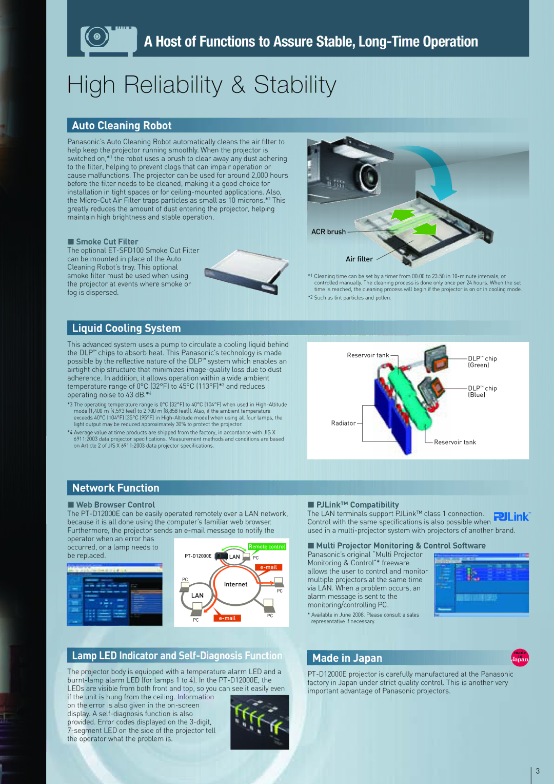 Panasonic PT-D12000E High Reliability & Stability, Auto Cleaning Robot, Liquid Cooling System, Network Function 