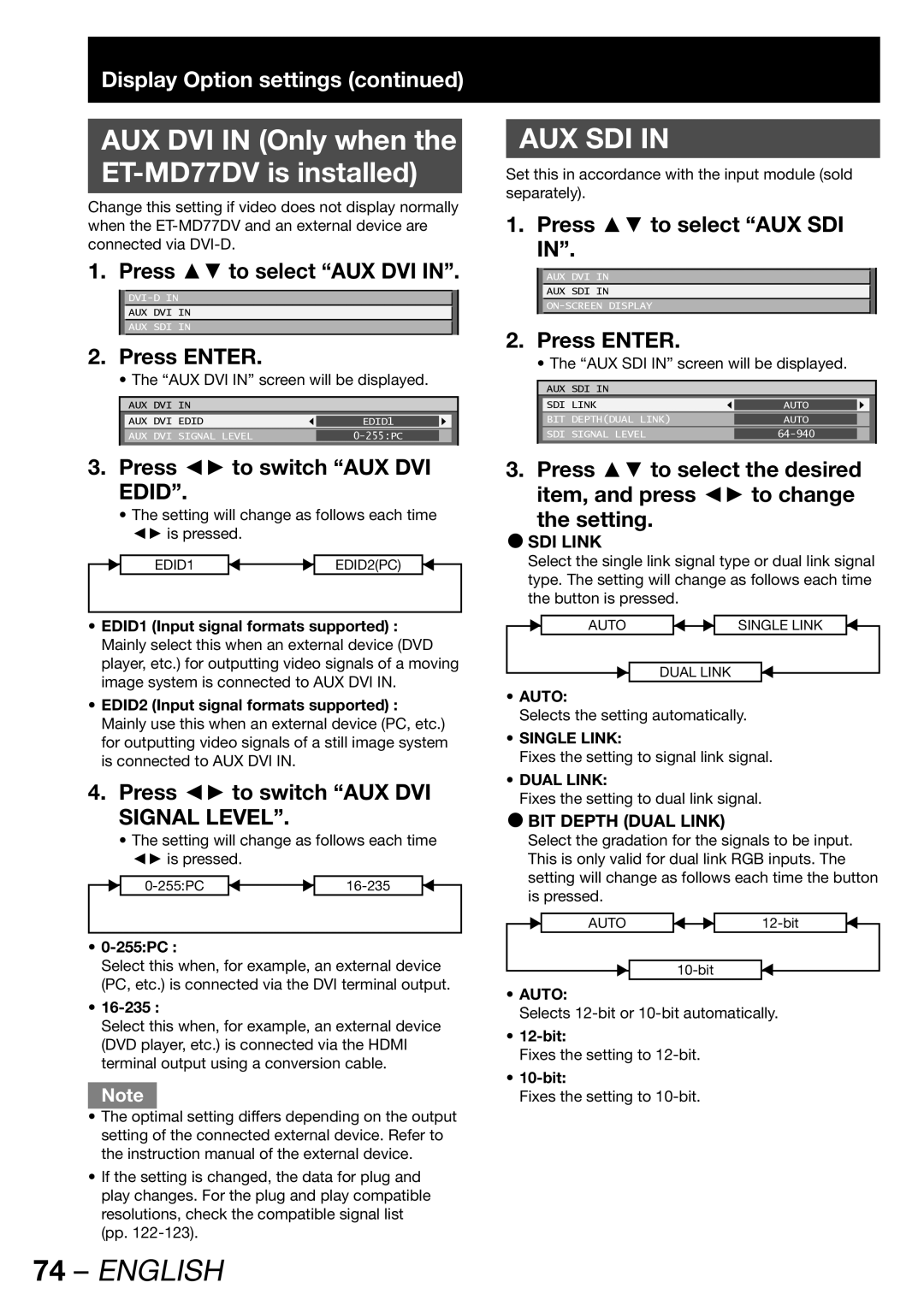 Panasonic PT-D12000U, PT-DZ12000U manual AUX DVI in Only when ET-MD77DV is installed 