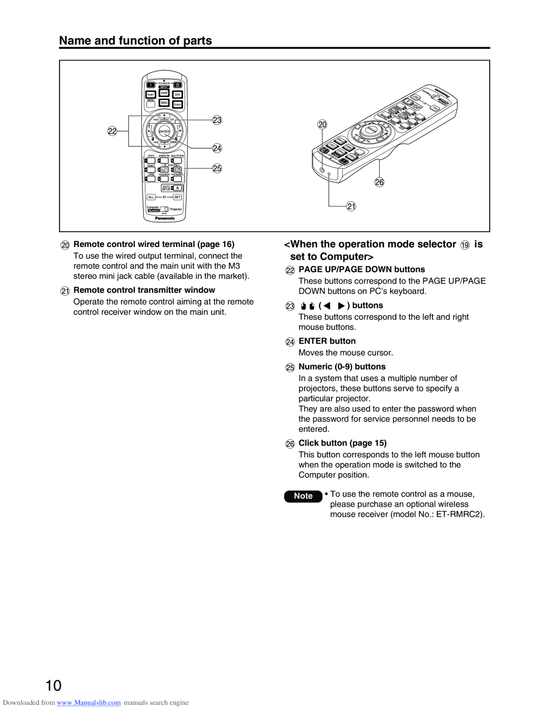 Panasonic PT-D3500E manual When the operation mode selector, Set to Computer 