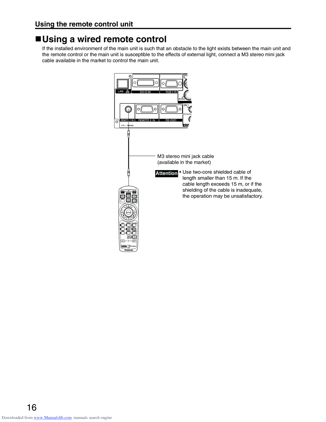 Panasonic PT-D3500E manual Using a wired remote control 