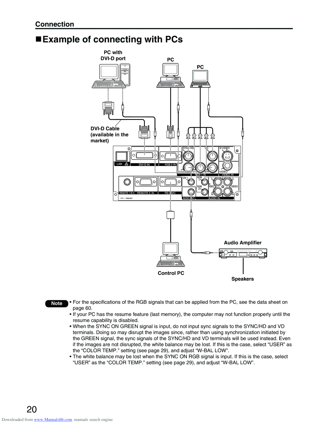 Panasonic PT-D3500E manual Example of connecting with PCs 