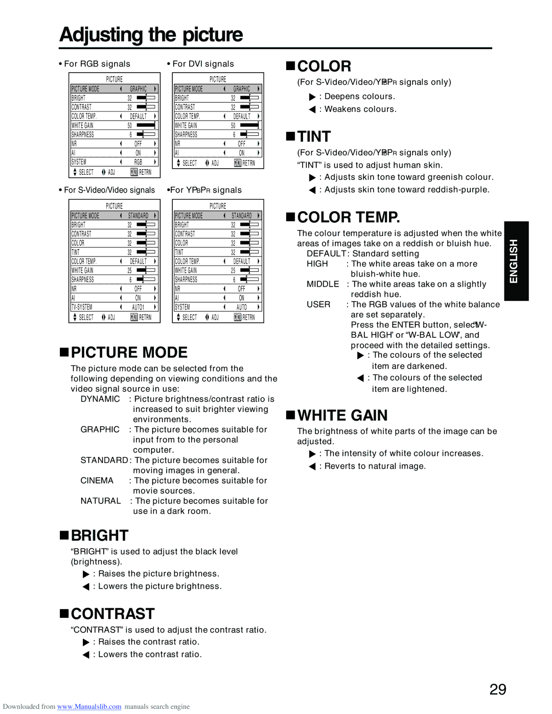 Panasonic PT-D3500E manual Adjusting the picture 