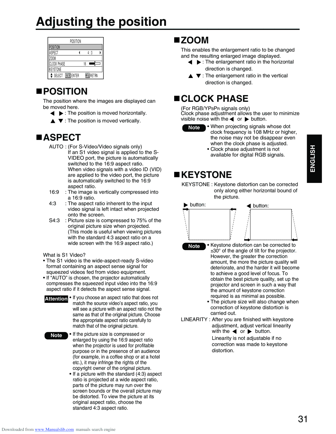 Panasonic PT-D3500E manual Adjusting the position 