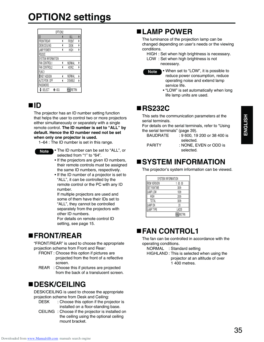 Panasonic PT-D3500E manual OPTION2 settings 