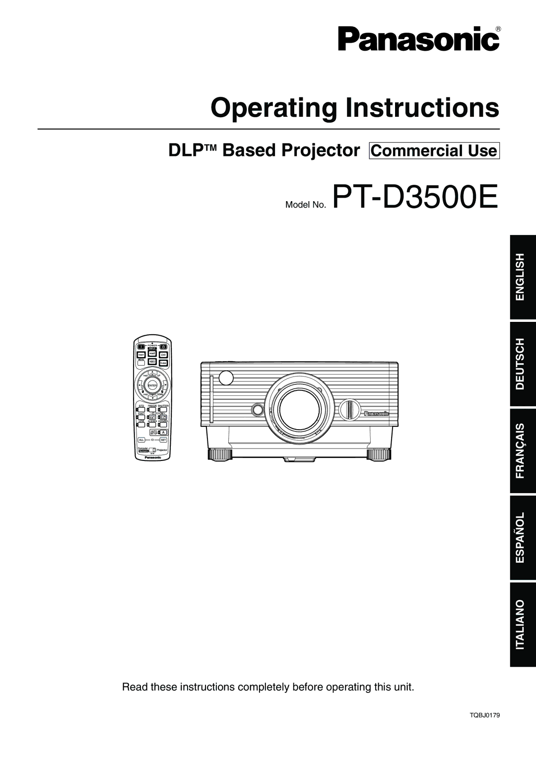 Panasonic manual Commercial Use, Model No. PT-D3500E 