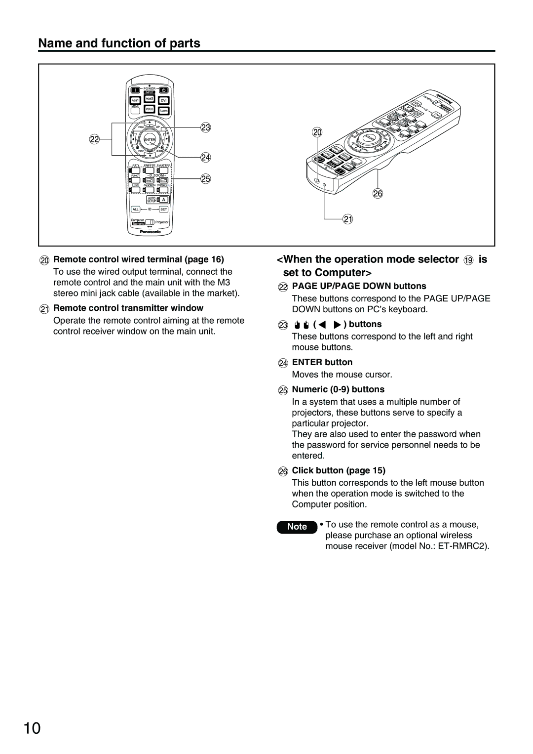 Panasonic PT-D3500E manual When the operation mode selector, Set to Computer 