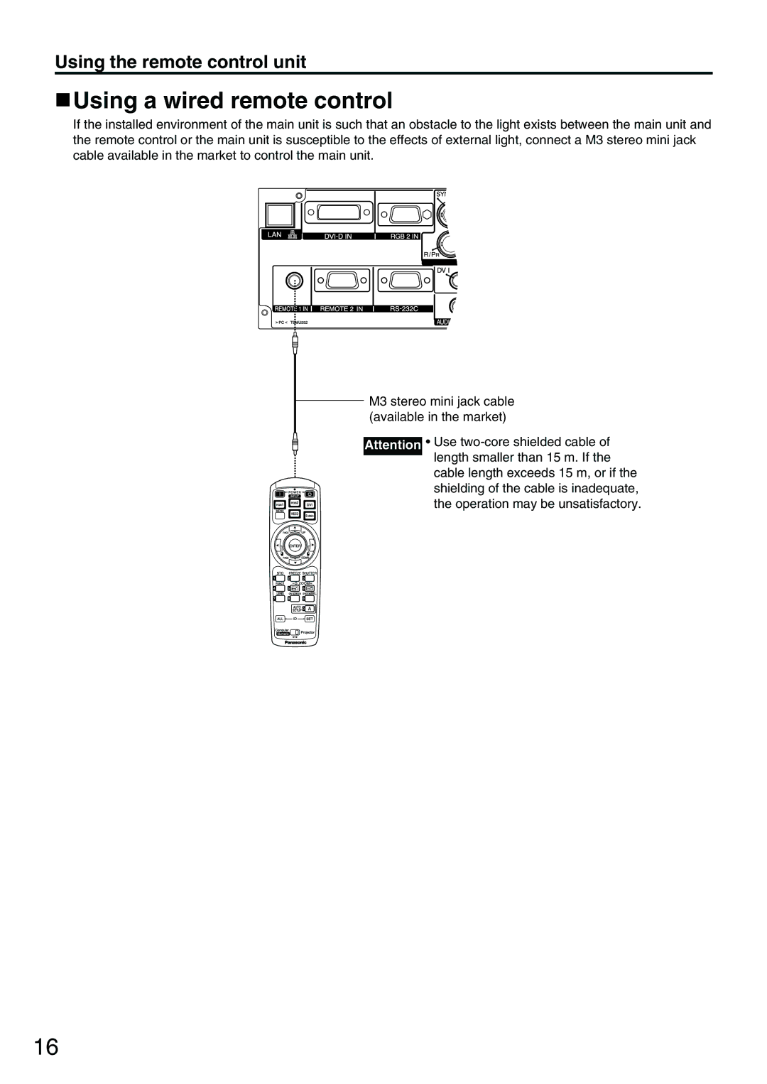 Panasonic PT-D3500E manual Using a wired remote control 