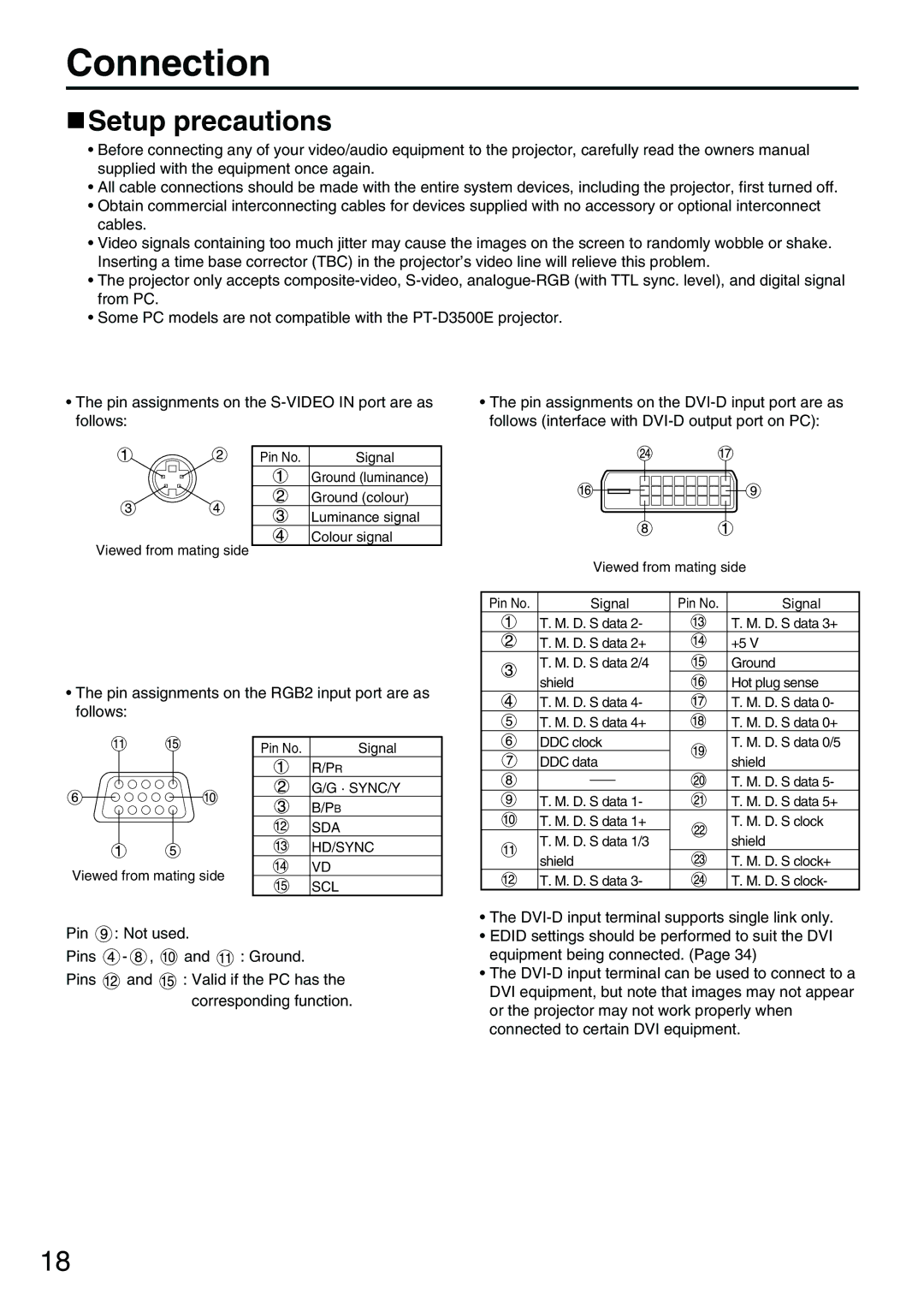 Panasonic PT-D3500E manual Connection, Setup precautions 