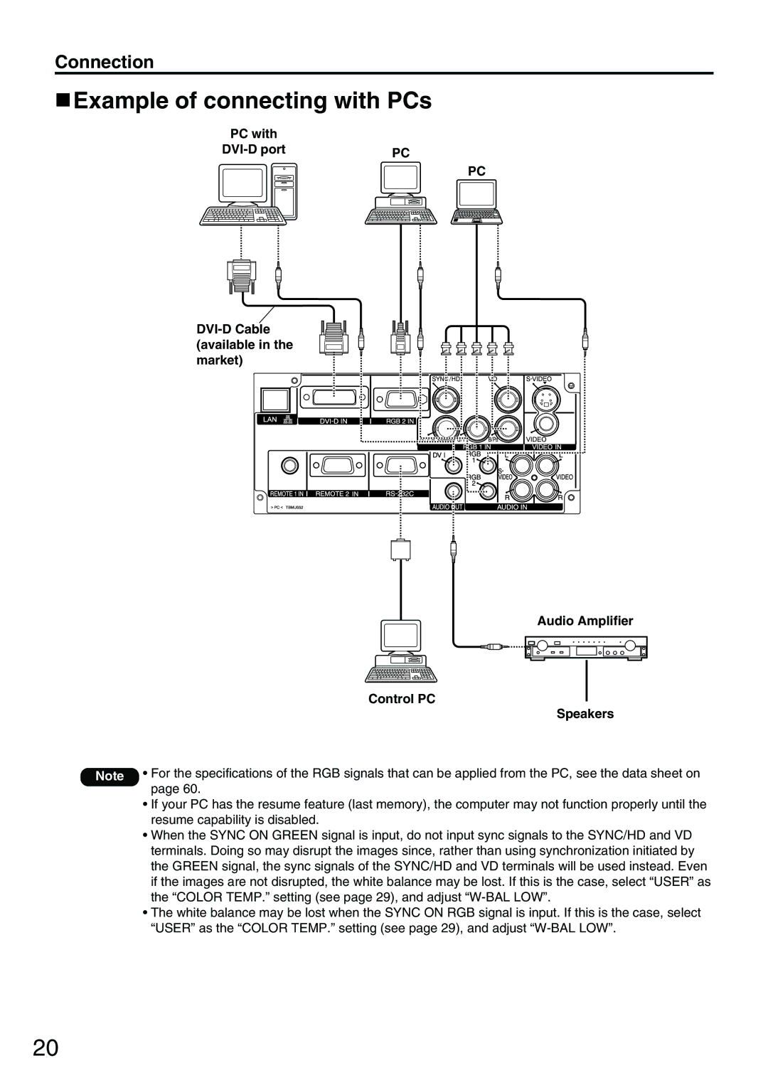 Panasonic PT-D3500E manual Example of connecting with PCs 